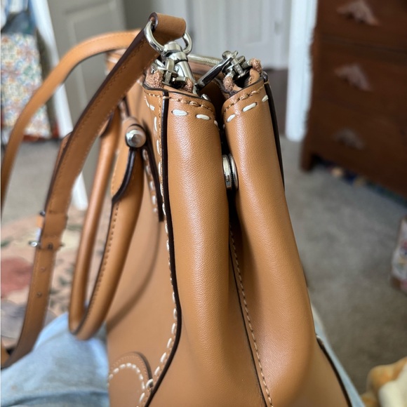 RALPH LAUREN RL Brown Leather Satchel Backstitch Handbag - Picture 5 of 5